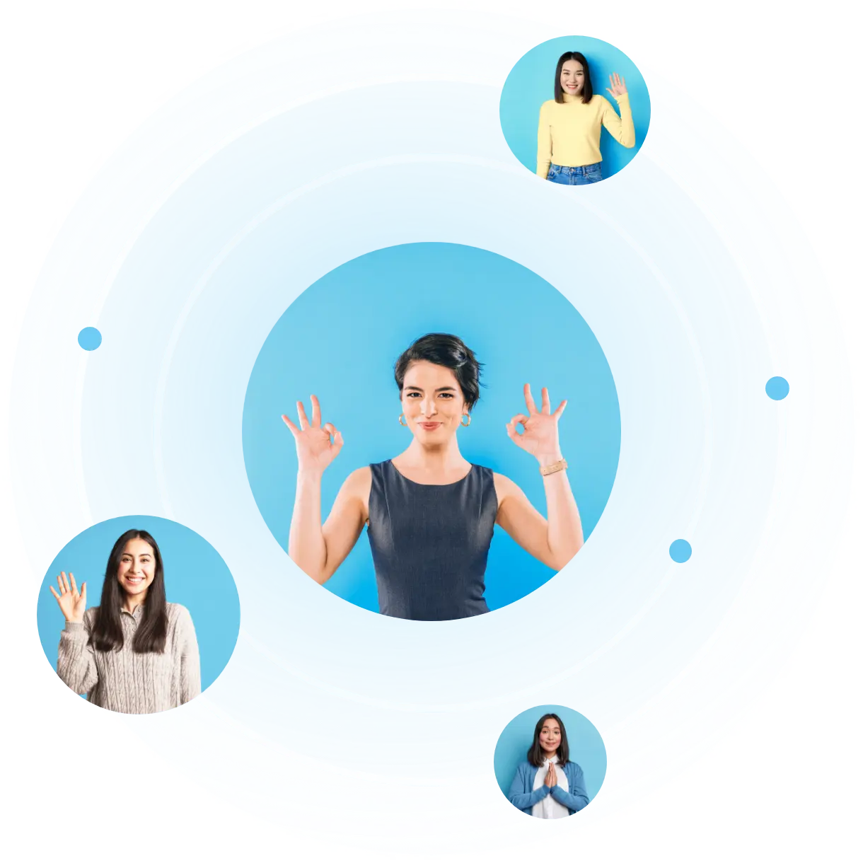 Portrait shots of sign language individuals on blue background