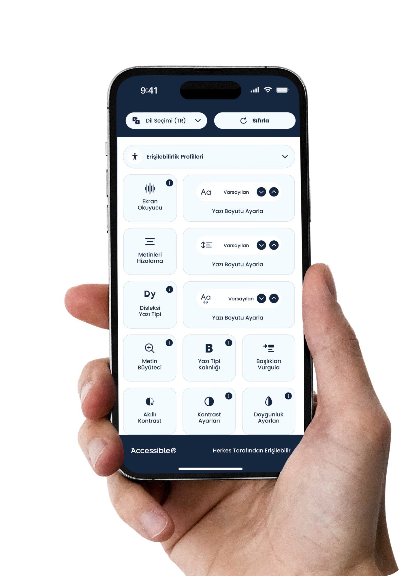 Accessiblee Erişilebilirlik Aracı mobil görünümü
