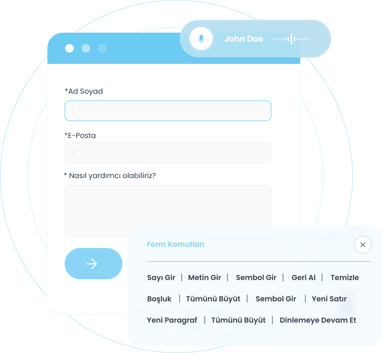 Web sitesi iletişim formu üzerinde sesli navigasyon komutları